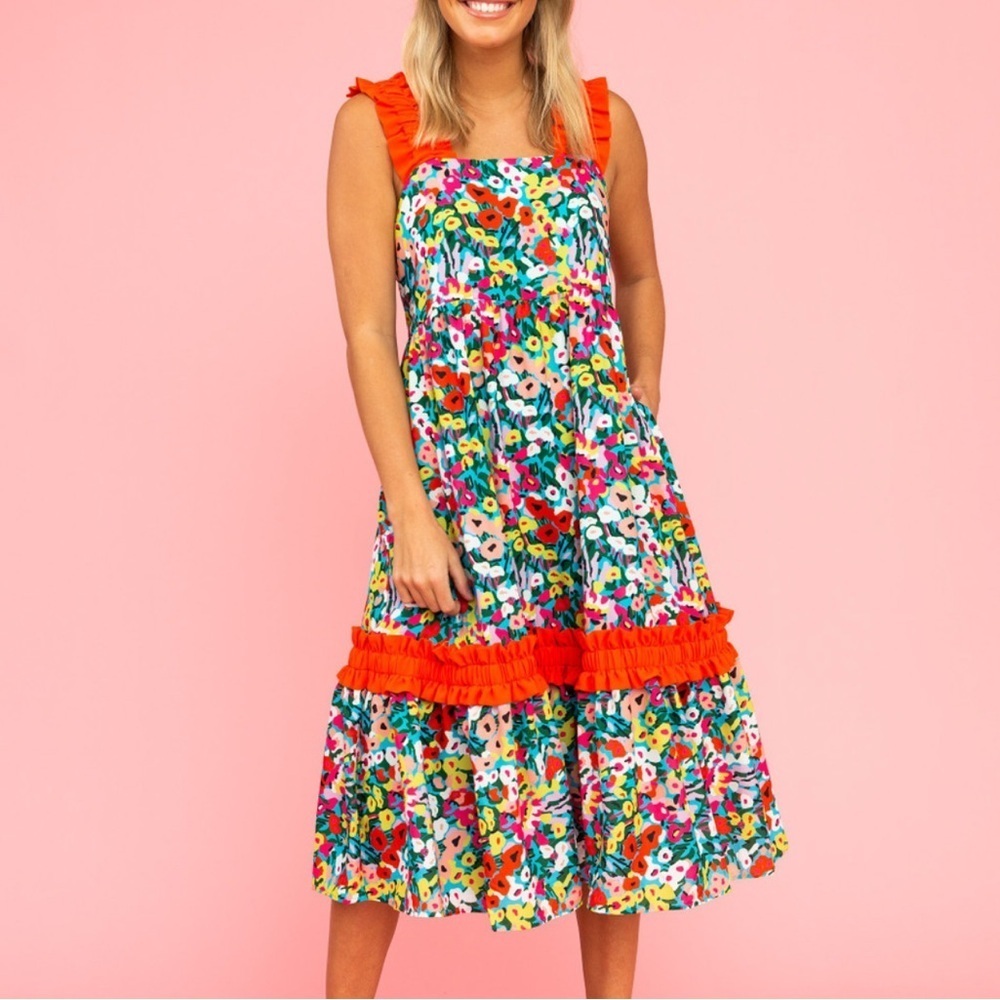 Crosby By Mollie Burch Bowie Dress Begonia Floral Ruffle Midi